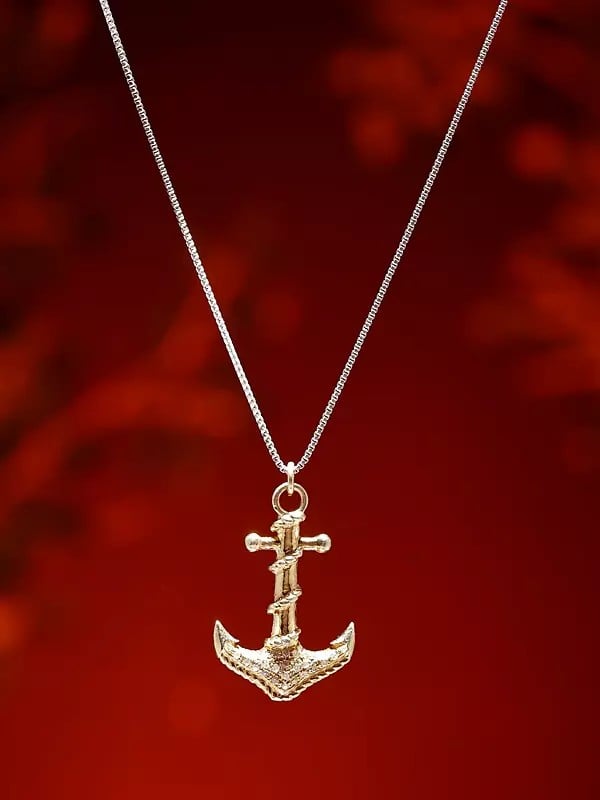 Exotic India Gold Plated Sterling Silver Anchor Pendant With Diamond 