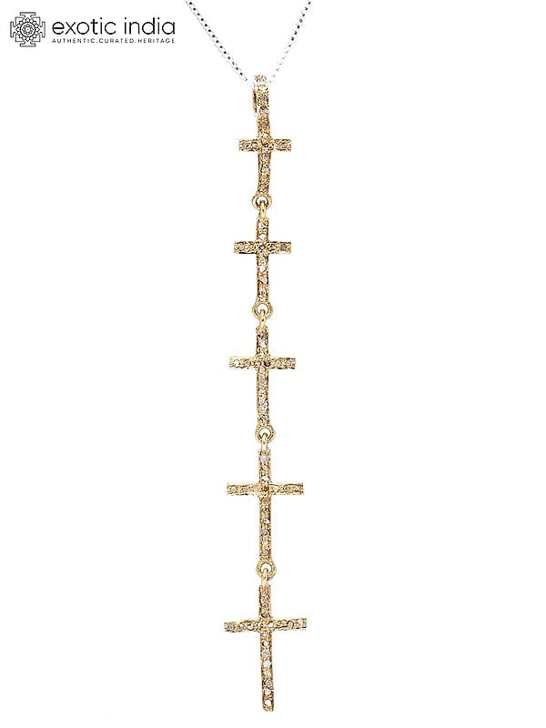 Exotic India Gold Plated Sterling Silver Cross Pendant With Diamond 
