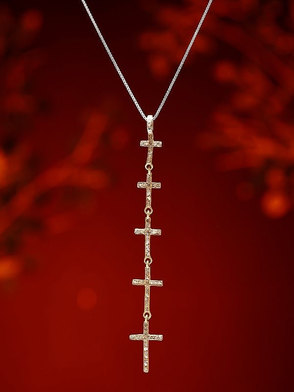 Exotic India Gold Plated Sterling Silver Cross Pendant With Diamond 