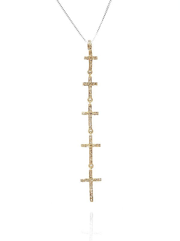 exotic india Gold Plated Sterling Silver Cross Pendant with Diamond 