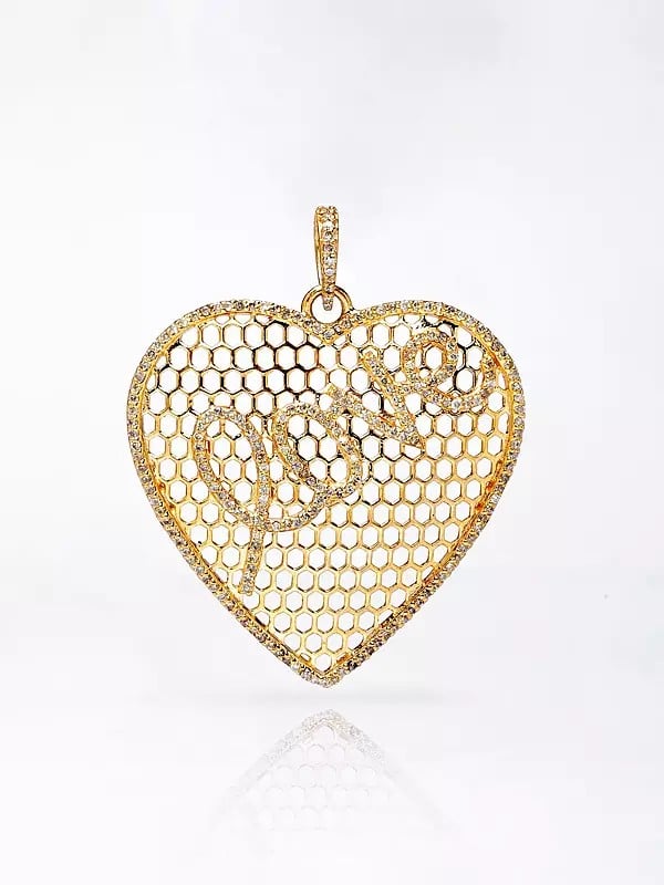 Exotic India Gold Plated Sterling Silver Heart Shape Pendant With Diamond 