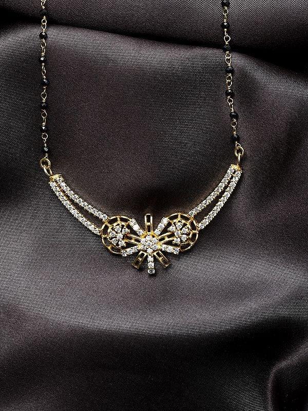exotic india Gold-Plated Sterling Silver Mangalsutra with Cubic Zirconia Stone 