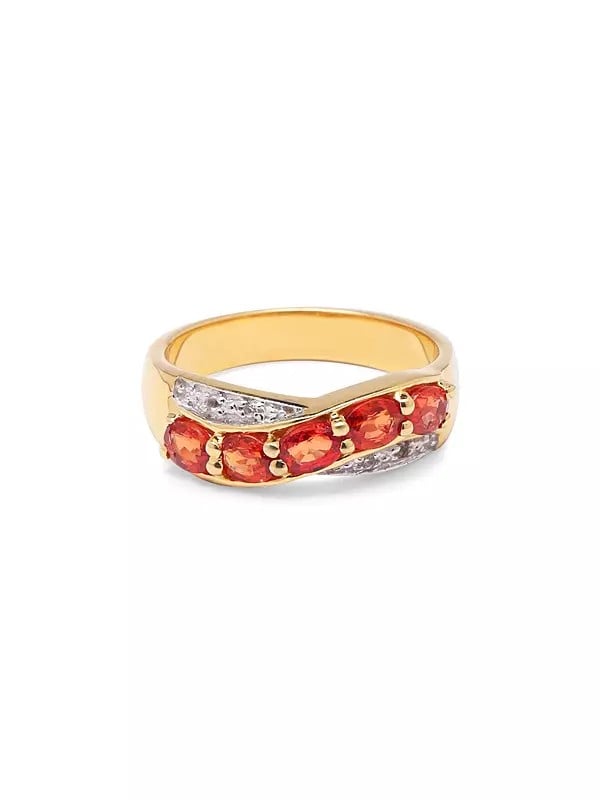 Exotic India Gold Plated Sterling Silver Ring With Faceted Orange Sapphire 