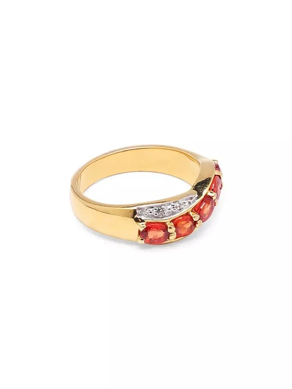 Exotic India Gold Plated Sterling Silver Ring With Faceted Orange Sapphire 