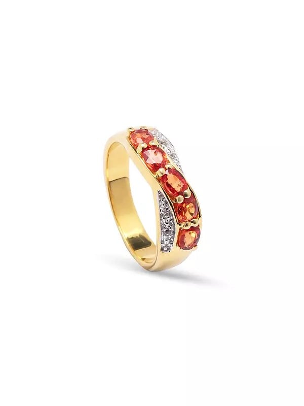 exotic india Gold Plated Sterling Silver Ring with Faceted Orange Sapphire 