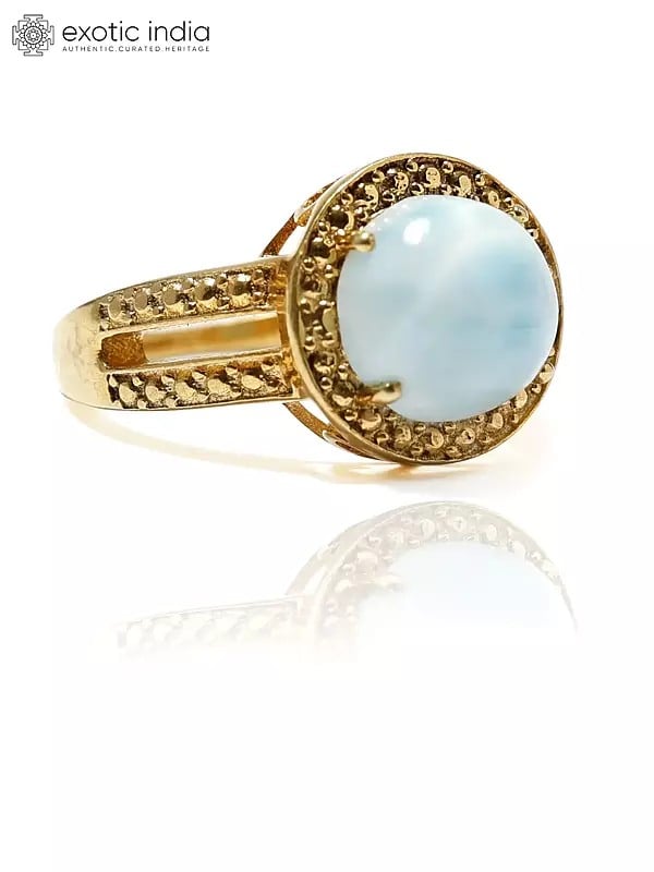 Exotic India Gold-Plated Sterling Silver Ring With Larimar Gemstone 