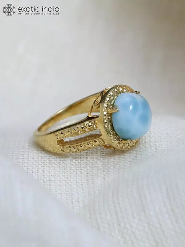 Exotic India Gold-Plated Sterling Silver Ring With Larimar Gemstone 