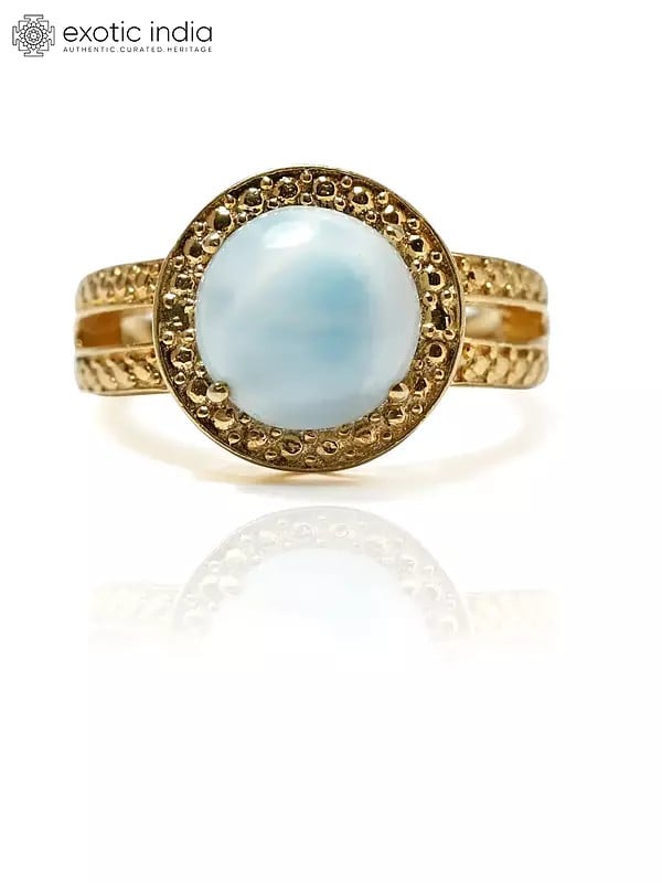 exotic india Gold-Plated Sterling Silver Ring with Larimar Gemstone 