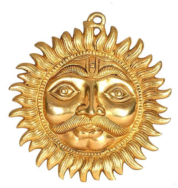 exotic india Golden Brass Vastu Wall Hanging of God Surya 