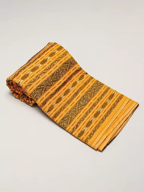 Exotic India Golden-Cream Pure Cotton Fabric With All-Over Ikat Weave