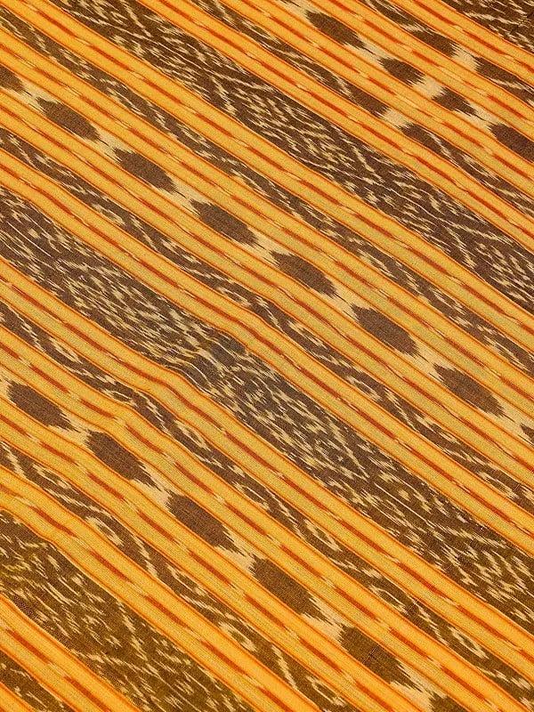 Exotic India Golden-Cream Pure Cotton Fabric With All-Over Ikat Weave