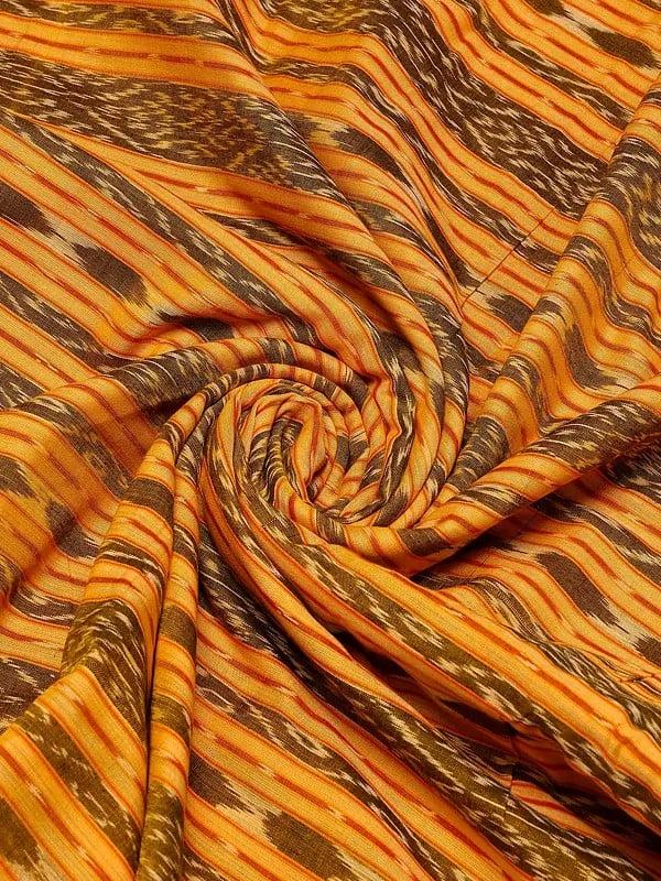 Exotic India Golden-Cream Pure Cotton Fabric With All-Over Ikat Weave