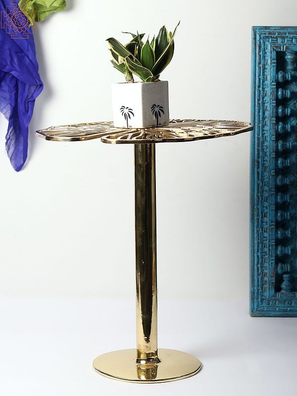 Exotic India Golden Leaf Pattern Table | Brass Home Decor 