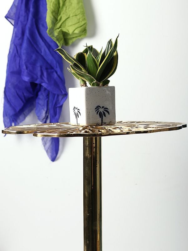 Exotic India Golden Leaf Pattern Table | Brass Home Decor 