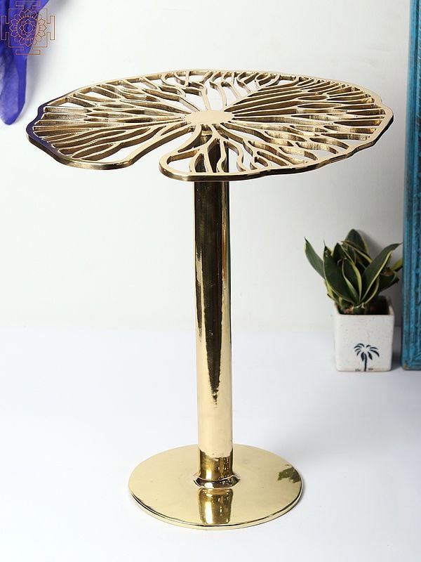 exotic india Golden Leaf Pattern Table | Brass Home Decor 