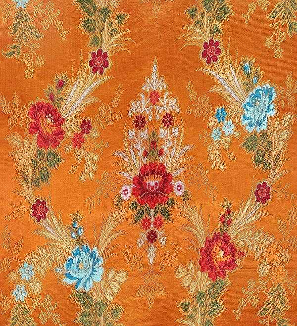 exotic india Golden Oak Burgundy Tibetan Lotus Handloom Brocade from the House of Kasim 