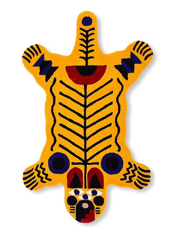 exotic india Golden-Rod Italian Tiger Hand-Tufted Yogic Asana Mat from Mirzapur 