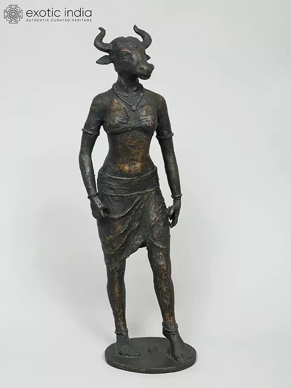 exotic india Gomata: The Cow-Headed Goddess| Modern Art Bronze Sculpture 