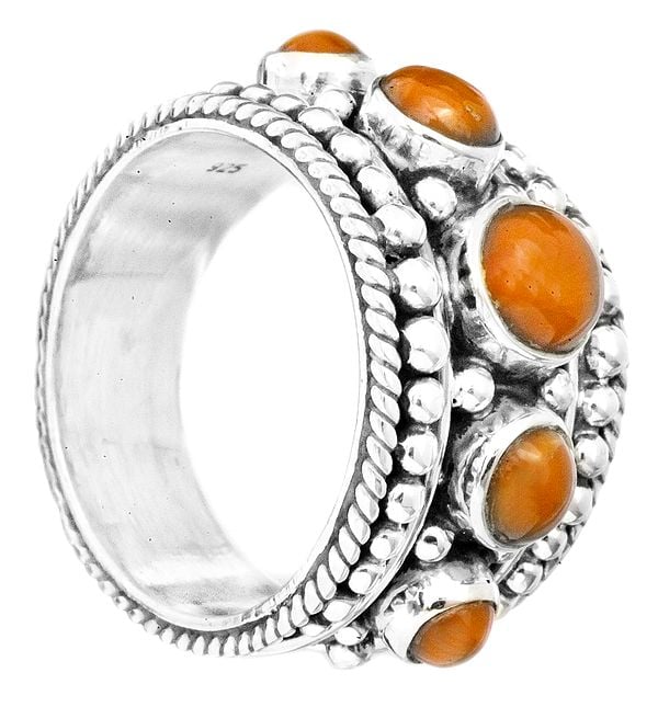 exotic india Granulated Coral Ring | Coral Stone Jewelry 