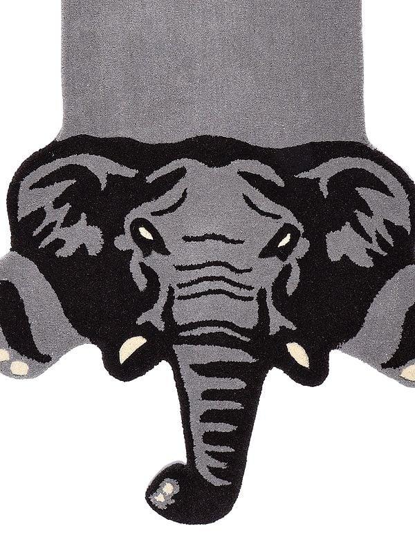Exotic India Gray And Black Handmade Elephant Yogic Asana Mat From Mirzapur 