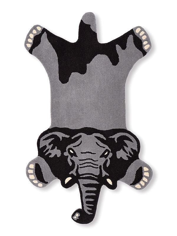 exotic india Gray and Black Handmade Elephant Yogic Asana Mat from Mirzapur 