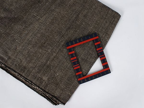 Exotic India Gray-Brown Textured Self Katiya Khadi/Khaddar Cotton Fabric From Handloom Laghu Udyog 