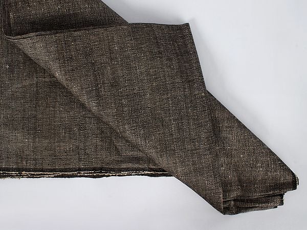 Exotic India Gray-Brown Textured Self Katiya Khadi/Khaddar Cotton Fabric From Handloom Laghu Udyog 