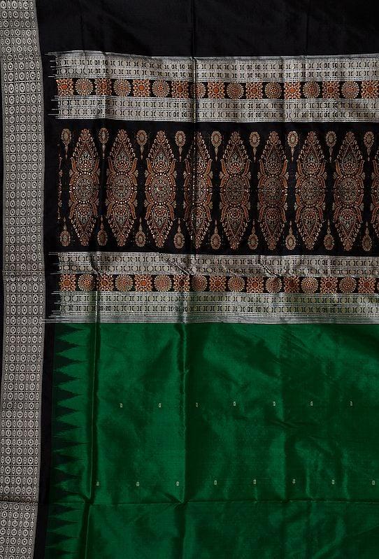 exotic india Green and Black Salwar Kameez Fabric from Sambalpur with Woven Motifs and Rudraksha Border 