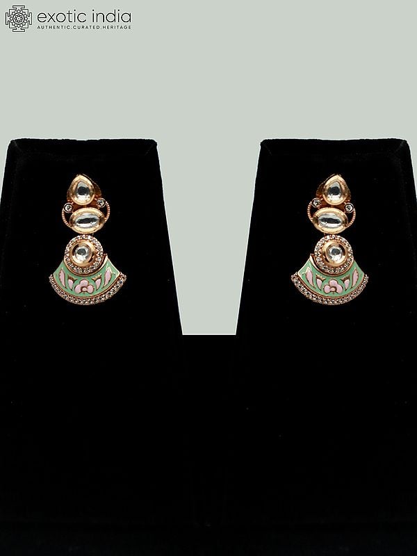 Exotic India Green And Pink Color Necklace Set In Meenakari With Beautiful Earrings For Women