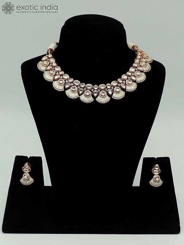 exotic india Green And Pink Color Necklace Set In Meenakari With Beautiful Earrings For Women 
