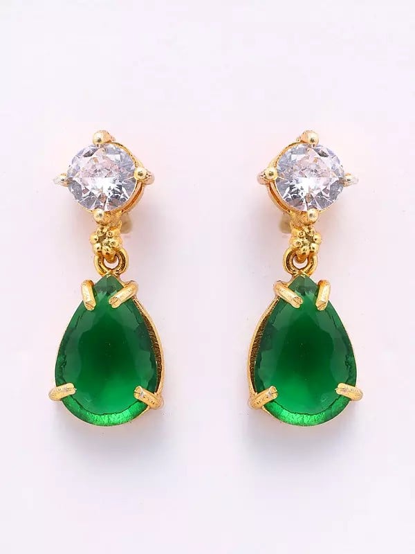 Exotic India Green And White Moissanite Lariat Style Necklace And Earring Set 