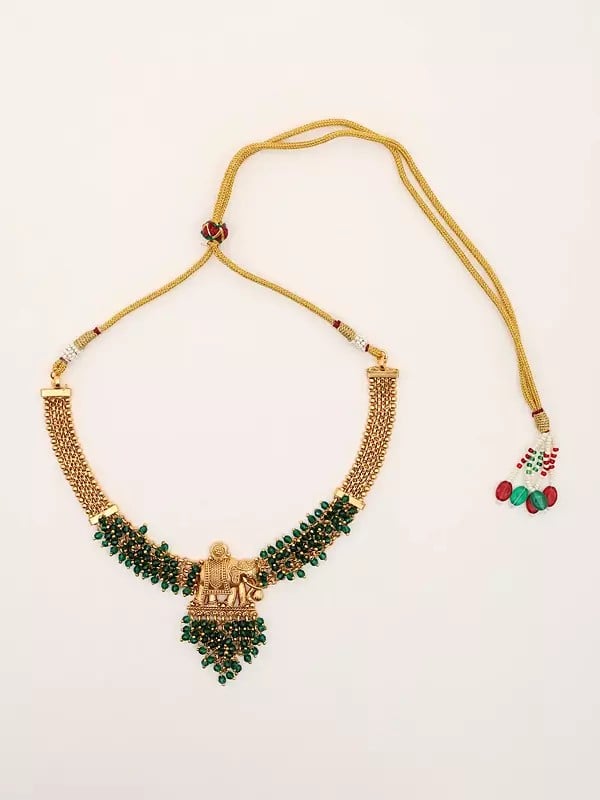 Exotic India Green Bedded Necklace Set With Earrings 