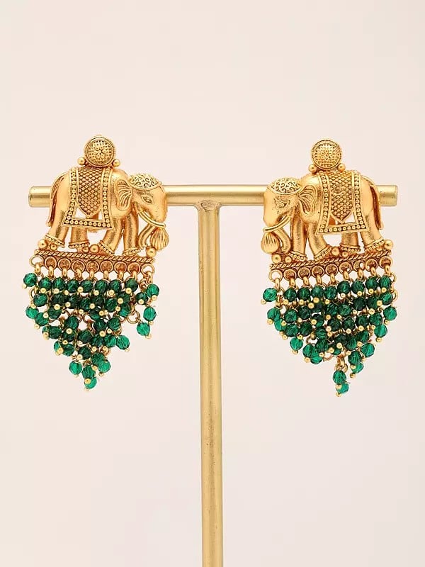 Exotic India Green Bedded Necklace Set With Earrings 