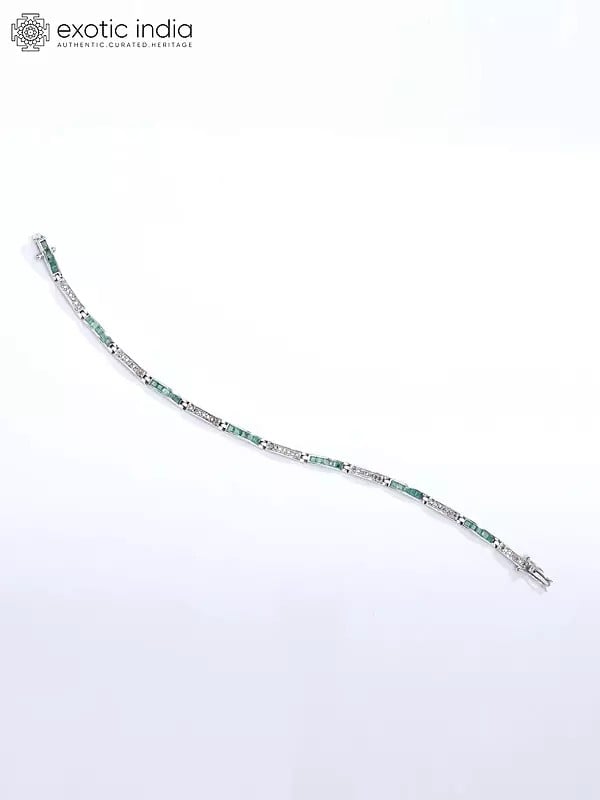 Exotic India Green Onyx And Diamond Tennis Bracelet 