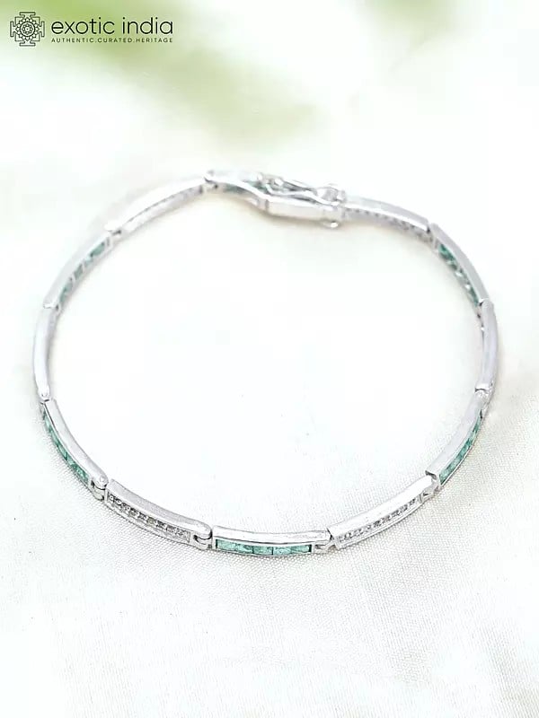 Exotic India Green Onyx And Diamond Tennis Bracelet 