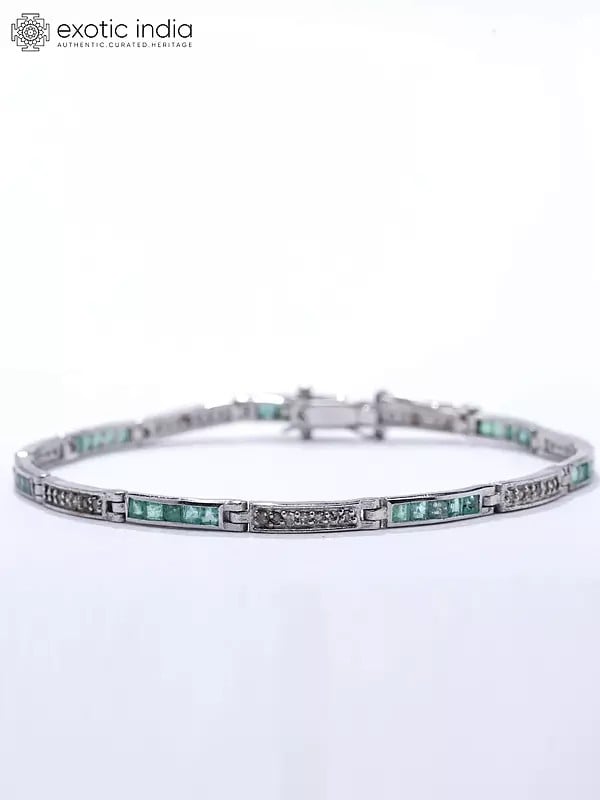 exotic india Green Onyx and Diamond Tennis Bracelet 