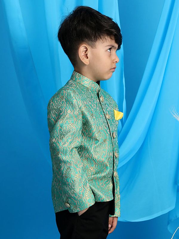 Exotic India Green Silk Blend Bracode Jodhpuri Coat 