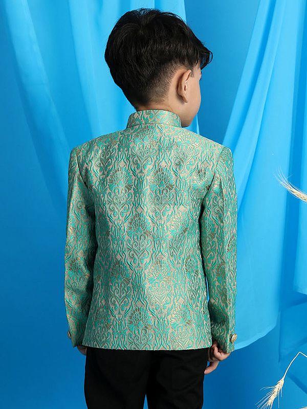 Exotic India Green Silk Blend Bracode Jodhpuri Coat 