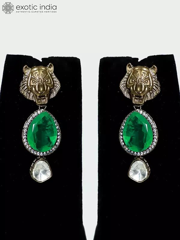Exotic India Green Stone Studded Embellished Choker Necklace Set With Earrings