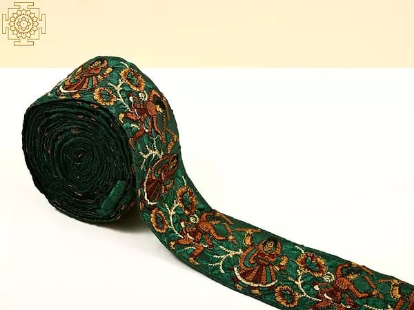 Exotic India Greener-Pastures Fabric Border With Embroidered Dandiya Raas Dance