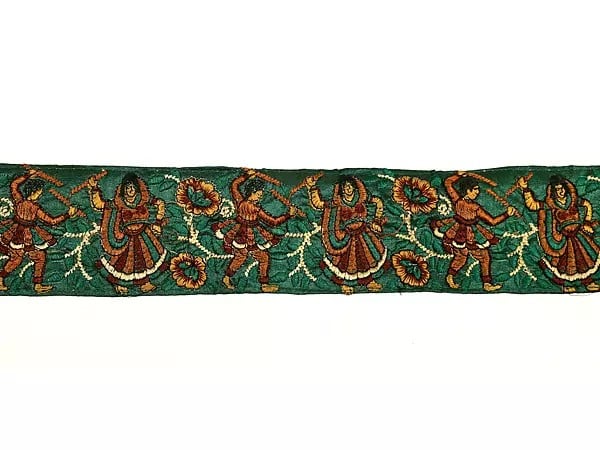 Exotic India Greener-Pastures Fabric Border With Embroidered Dandiya Raas Dance