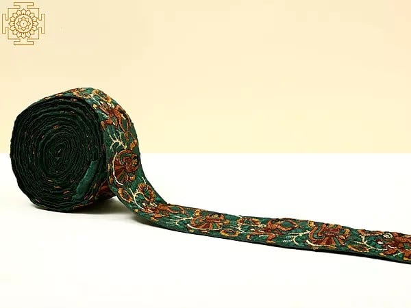 exotic india Greener-Pastures Fabric Border with Embroidered Dandiya Raas Dance 