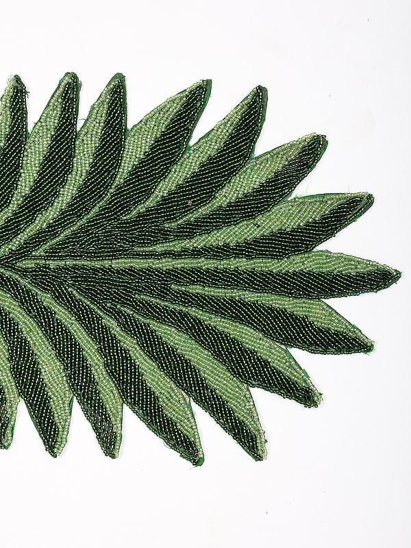Exotic India Greenery Table Runner With All-over Leaf Pattern Beads Work 