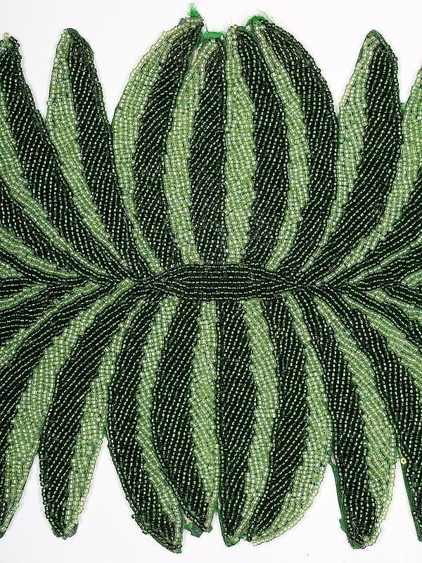 Exotic India Greenery Table Runner With All-over Leaf Pattern Beads Work 