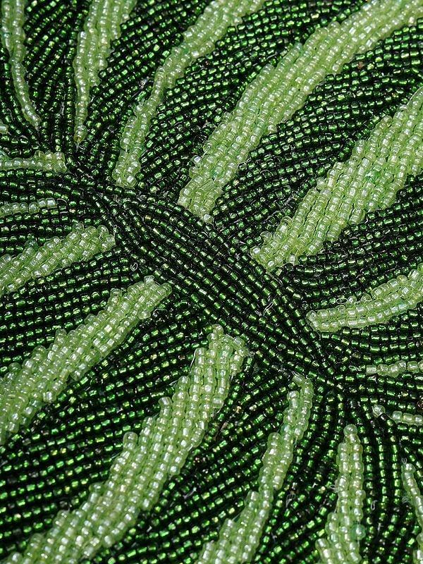Exotic India Greenery Table Runner With All-over Leaf Pattern Beads Work 