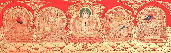 exotic india Guardians of Four Directions with Chenrezig - Tibetan Buddhist 