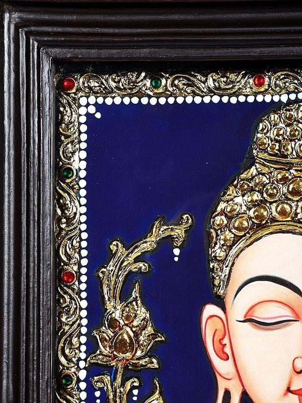 Exotic India Guatam Buddha | 24 Karat Gold Work | Framed Tanjore Painting 