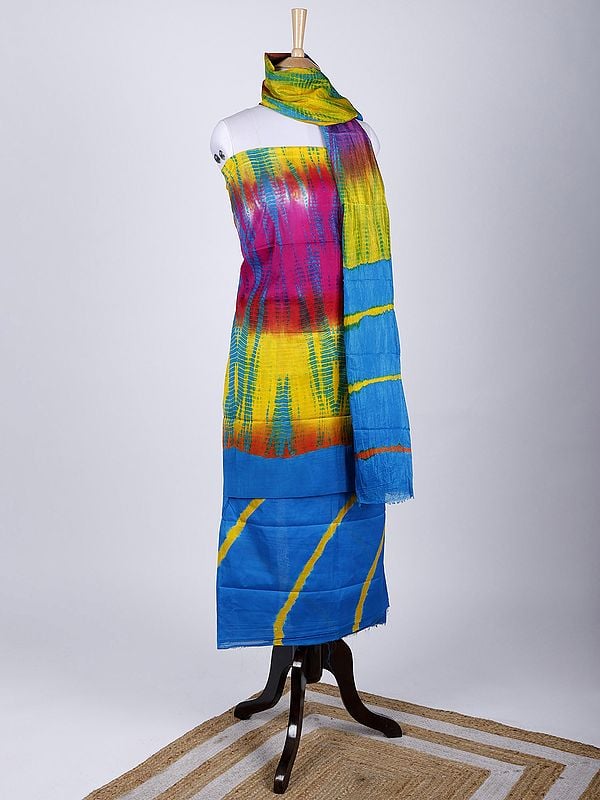 Exotic India Gujarati Bandhani Tie-Dye Leheria Salwar Kameez Fabric With Dupatta 