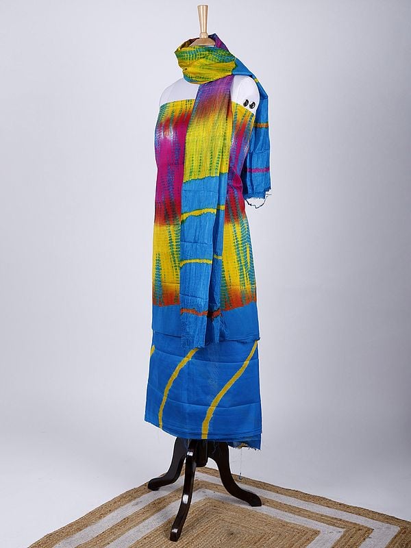 Exotic India Gujarati Bandhani Tie-Dye Leheria Salwar Kameez Fabric With Dupatta 
