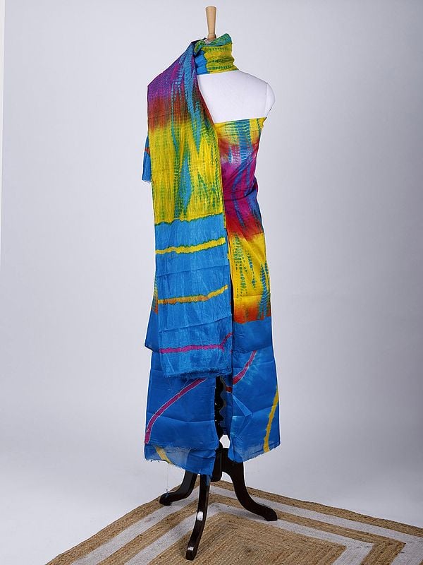 Exotic India Gujarati Bandhani Tie-Dye Leheria Salwar Kameez Fabric With Dupatta 